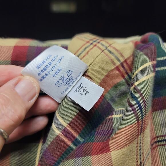 Lands End Vintage Women Large 14-16 Barn Chore Farm Coat Jacket Tan Brown Plaid - Picture 8 of 10